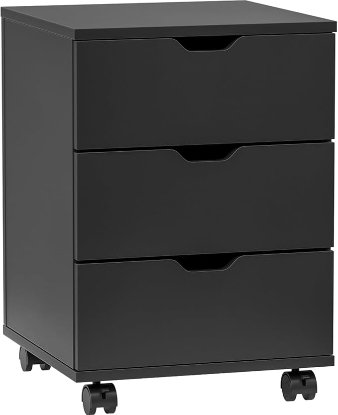 Hassyee 3-Drawer Vertical Filing Cabinet with Compact Storage Solution Rolling Wood Mobile File Cabinets with Four Casters for Home and Office (Black-1)