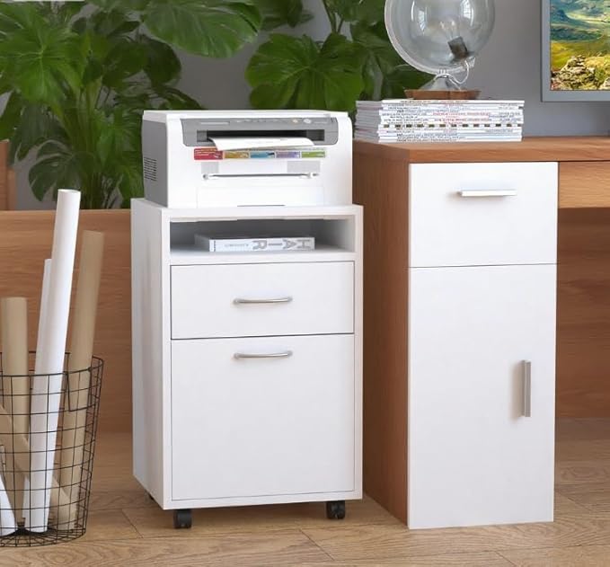 Mobile File Cabinet with 2 Drawers Under Desk Filing Cabinets Printer Stand Rolling Office Storage Cabinet with 4 Wheels for Home Office Organizer Letters/Legal/A4 (White)