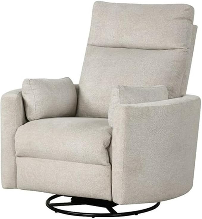 Pemberly Row Modern Polyester Fabric Swivel Recliner Upholstered Seating Chair Featuring Swivel Reclining Function for Residential Seating Applications Polyester Fabric in Natural Quartz Finish
