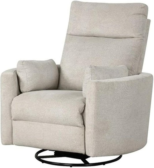 Pemberly Row Modern Polyester Fabric Swivel Recliner Upholstered Seating Chair Featuring Swivel Reclining Function for Residential Seating Applications Polyester Fabric in Natural Quartz Finish
