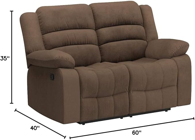 AC Pacific Bill Collection Modern Fabric Upholstered Living Room Reclining Loveseat with Padded Pillow Top Armrests Brown (Bill-Brown-DRL)