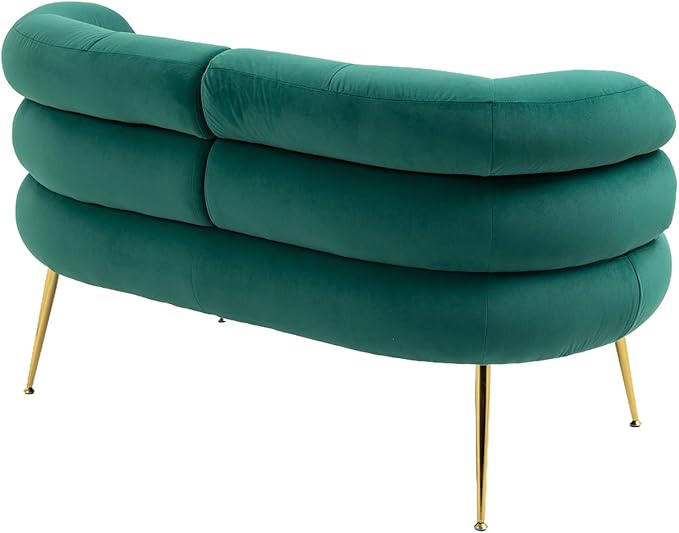 50”Velvet Accent Chair Loveseat SofaMid Century Modern Accent Arm Chair with Golden feetComfy Upholstered Leisure Couch with Wooden Framefor Living RoomBedroomApartment (Green)