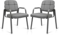 CLATINA Leather Guest Chairs Set of 2 Desk Chair No Wheels Office Reception with Padded Arms for Office Conference Waiting Room Grey