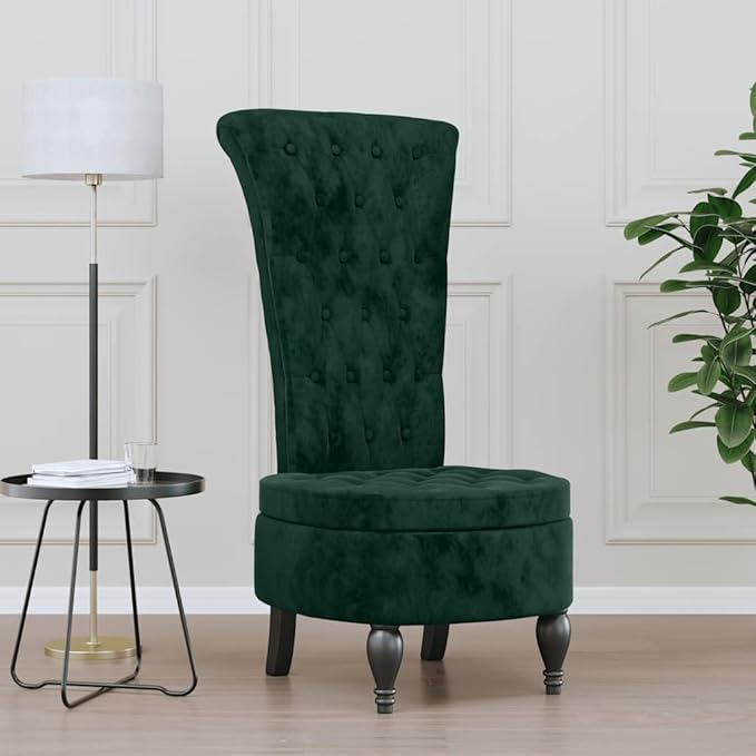vidaXL Dark Green Velvet High Back Chair Ergonomic Accent with Padded Suitable for Seat Modern Design for Living Room Bedroom Office Decor Lounge Upholstered Single Sofa Stylish Seating