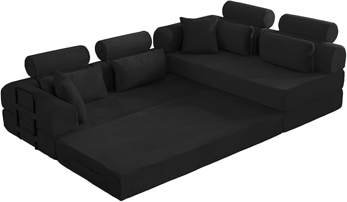KEIKI 106 4Seat Modular Sectional Corduroy Sofa Couch for Urban Loft Bedroom Studio Family Friendly Urban Professionals Luxurious Elegant Sophisticated Refined Design Quality Design Black