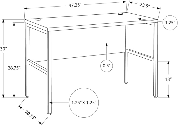 Computer Desk 48 L Work Home Office Gray Laminate Modern Black Metal Frame