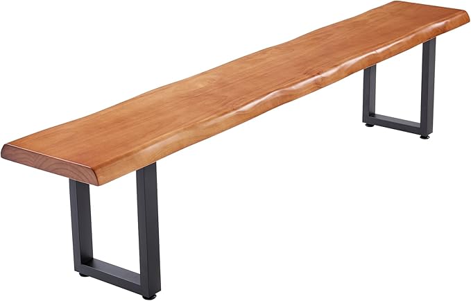 Stylish Brown Wooden Long Bench with Sturdy Metal Legs – Versatile Seating for Office Restaurant Living Room and Meeting Room(Brown Bench 55.12in)