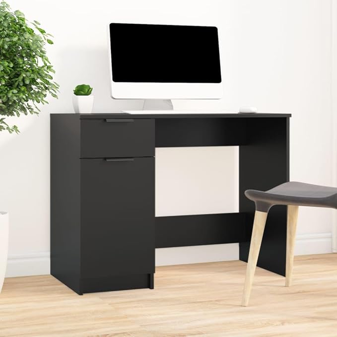vidaXL Modern Desk with Storage - Engineered Wood - Black Color - Perfect for Home Office Living Room or Bedroom
