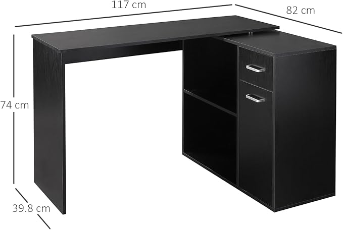 L Shaped Computer Desk 180° Rotating Corner Desk with Storage for Home Office