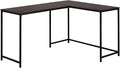 L-Shaped Corner Desk for Home Office Modern Design Brown Laminate Black Metal Legs