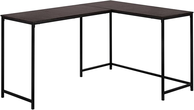 L-Shaped Corner Desk for Home Office Modern Design Brown Laminate Black Metal Legs