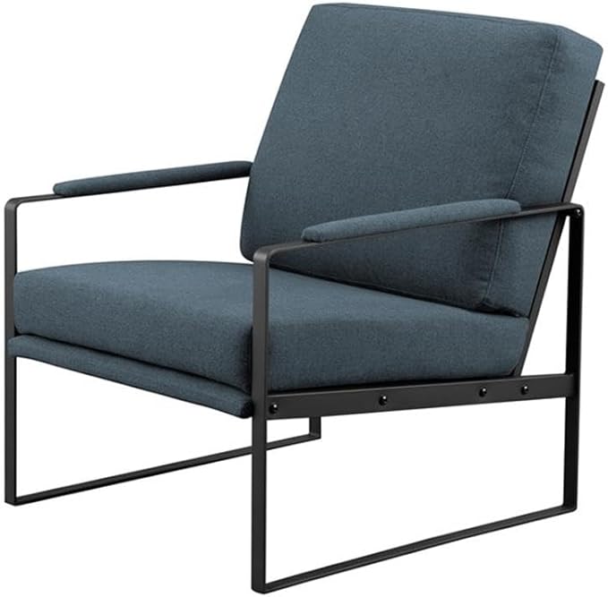Walker Edison Ezra Contemporary Minimalist Metal-Arm Accent Chair 32 Inch Indigo Blue/Black