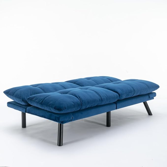 LLS 70.87 Velvet Futon Sofa Bed Modern Convertible Sleeper Sofa Couch with Adjustable Backrest and Armrests Tufted Loveseat Sofa with Metal Legs for Living Room Bedroom Apartment Navy Blue