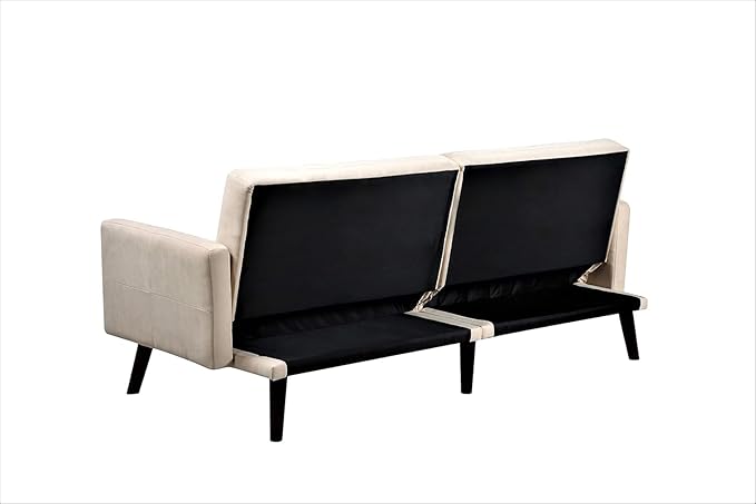 Hasano 79 Sleeper Sofa Bed - Reclining Convertible to Full Bed - Tufted Linen Upholstery Wooden Legs - Space-Saving Sofa Bed(79 L x 33 W x 33 H) Beige