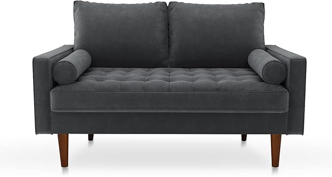 SILKIR Velvet Loveseat Sofa Love Seats Furniture for Small Spaces Mid-Century Modern Loveseats for Living Room Love Seat Couch 58 Inches Grey