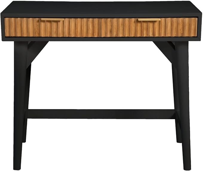 Benjara Eli 36 Inch 2 Drawer Home Office Desk Mahogany Wood Black and Brown