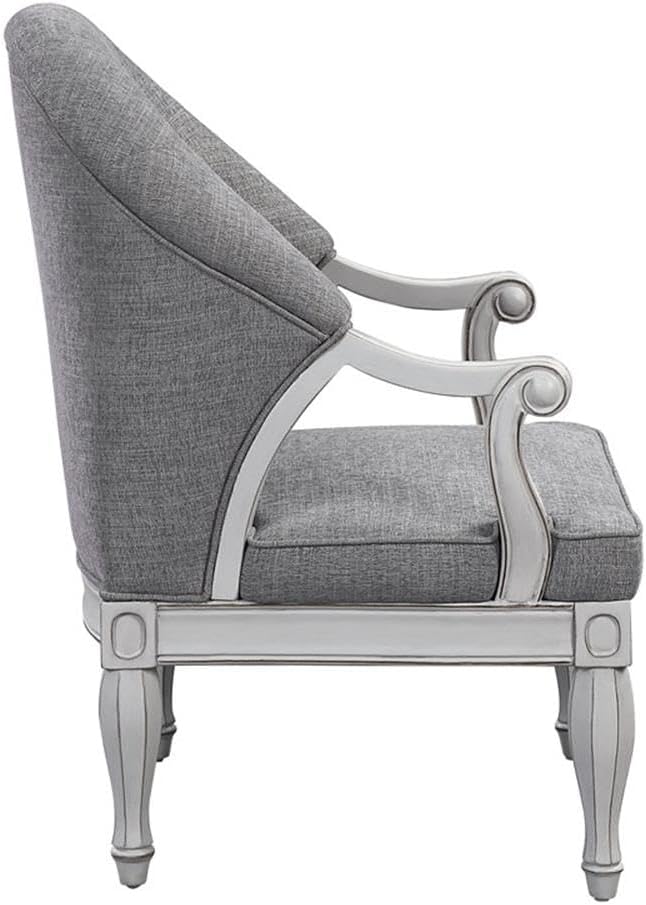 Pemberly Row Button Tufted Fabric &amp Wood Accent Chair Gray/Antique White Finish 41 H x 31 W x 32 D Foam Cushion Wooden Legs Transitional Style for Living Room or Family Room Seating