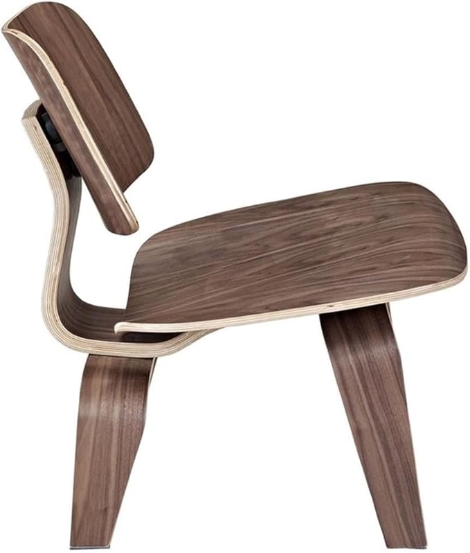 Pemberly Row Modern Molded Plywood Accent Chair Walnut Finish 27 H x 22 W x 25 D Durable Construction with Rubber Foot Pads Lightweight Veneer Living Room Indoor Seating