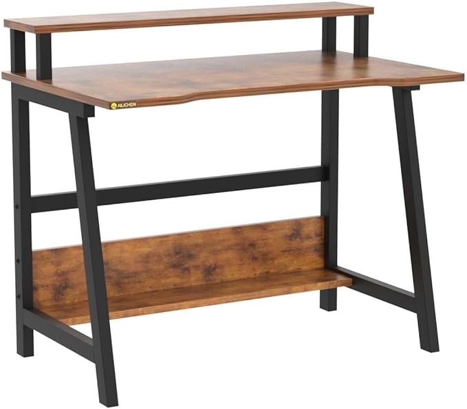 31.5 Inch Modern Small Desk Compact Computer Desk for Home Office and Study Space Saving with Multi-Function Open Shelves