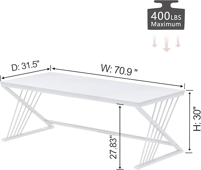 FOLUBAN 70.9 Modern Computer Desk with Z-Shaped Legs Industrial Executive Home Office Desk for 2 Person Large Writing Study Table for Bedroom Gaming Workstation White