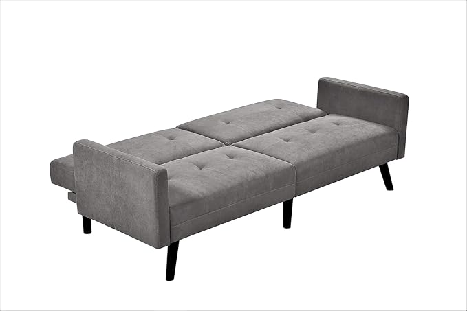 Hasano 79 Sleeper Sofa Bed - Reclining Convertible to Full Bed - Tufted Linen Upholstery Wooden Legs - Space-Saving Sofa Bed(79 L x 33 W x 33 H) Grey