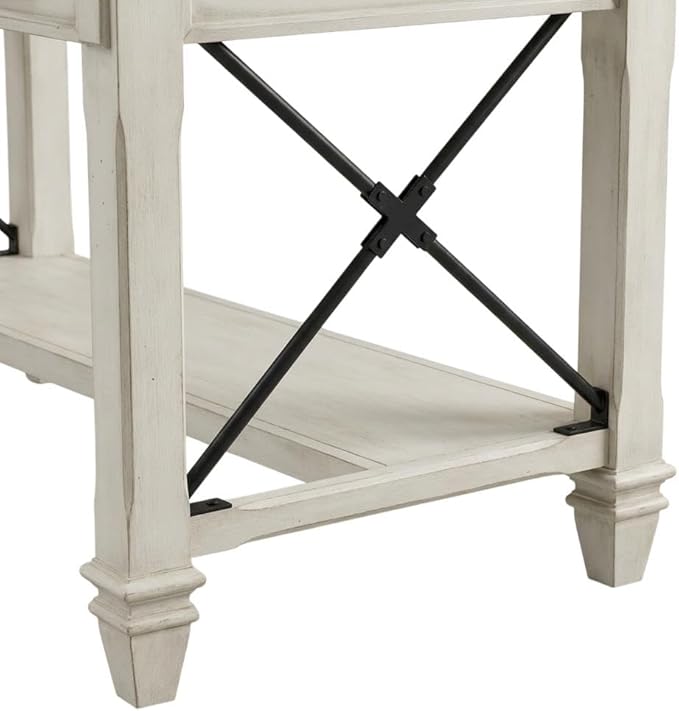 White Wood Writing Desk with Three Utility Drawers Built-in Power Center Charging Shelf and Spacious Home Office Work Surface