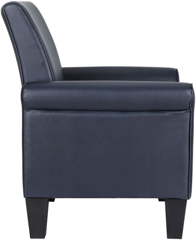 Lohoms Mid-Century Modern Leather Accent Chairs Overstuffed Leather Living Room Chair Upholstered Comfortable Club Chair PU Leather Armchair for Bedroom Office Waiting Room -Dark Blue