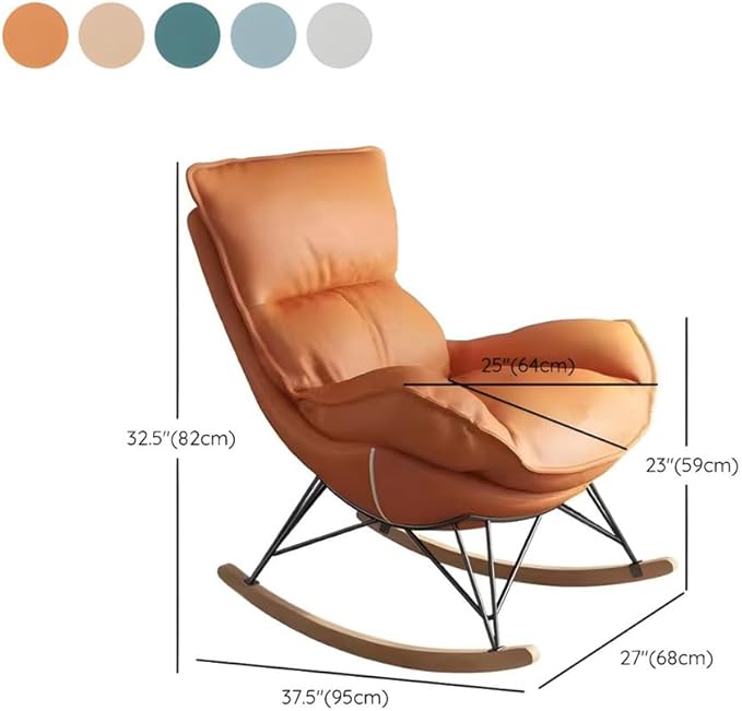 LITFAD Modern Rocking Chair Faux Leather Leisure Glider Chair Upholstered Rocking Seat Comfy Rest Reading Chair Water Resistant Nursery Chair for Living Room Bedroom Nursery-Yellow