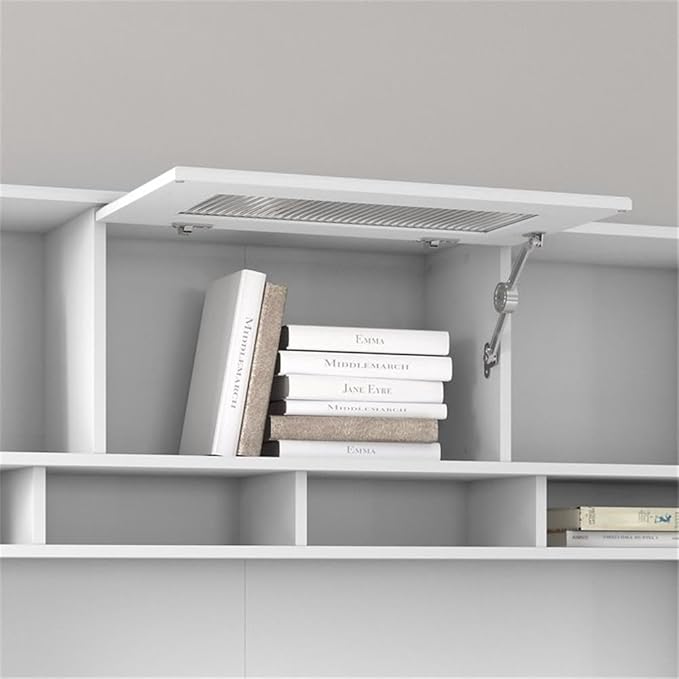 Pemberly Row 60W L Shaped Computer Desk with Hutch White Finish Storage Cabinet File Drawer Adjustable Shelf Fluted Glass Door Home Office Desk for Corner Workspace