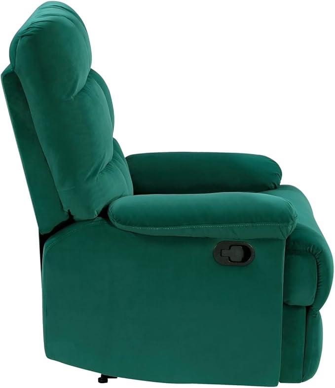 Green Velvet Upholstery Recliner - Modern Luxurious Living Room Chair with Pillowtop Arms
