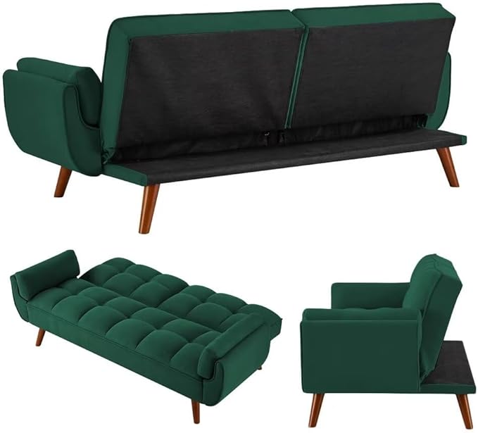 Convertible Sofa Bed Folding Loveseat Couch Modern Futon Recliner Sleeper with Adjustable Backrest Green