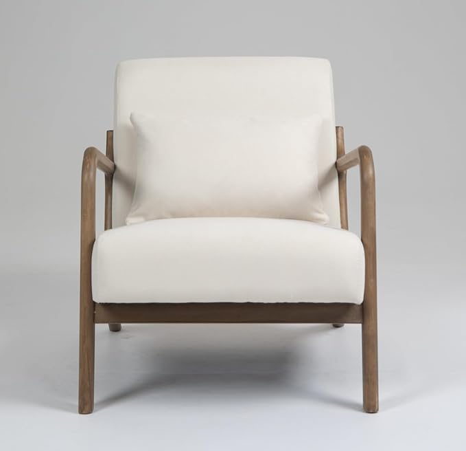 Mid Century Modern Accent Chair with Wood Frame Upholstered Living Room Chairs with Waist Cushion Reading Armchair for Bedroom Sunroom