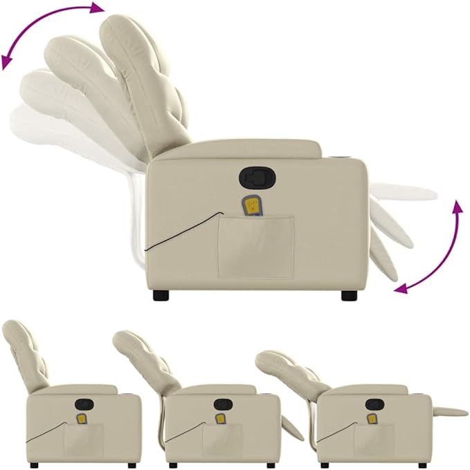Massage Recliner Chair Cream Faux Leather Metal Plywood Adjustable 135° Backrest Memory Foam Cushion Cup Holders for Living Room Home Theater 242.5 lbs Capacity
