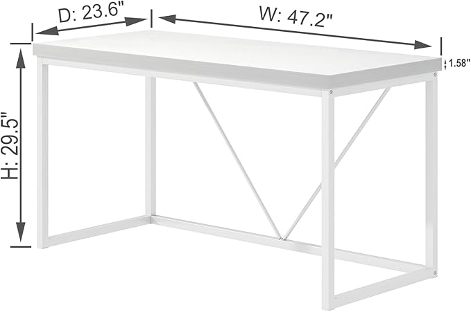 EXCEFUR White Computer Desk Modern Home Office Desk Small Wood Study Writing Table Workstation for Bedroom Living Room 47 inch