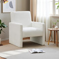 FUNKEEN Mid Century Modern Accent Chair for Living Room Small Comfy Corduroy Reading Chair for Bedroom with Solid Wood Frame 105° Ergonomic Cozy Lounge Armchairs for Adults – White