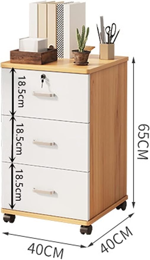 Office Storage with 3 Drawers of Wooden Mobile File Cabinets Under Desk Storage with Wheels Suitable for Home Offices