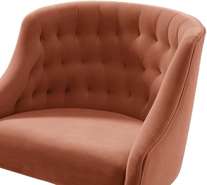 Velvet Office Chair with Gold Base Modern Cute Desk Chair Comfortable Adjustable Swivel Task Chair for Home Office Living Room Bedroom Vanity Study Coral