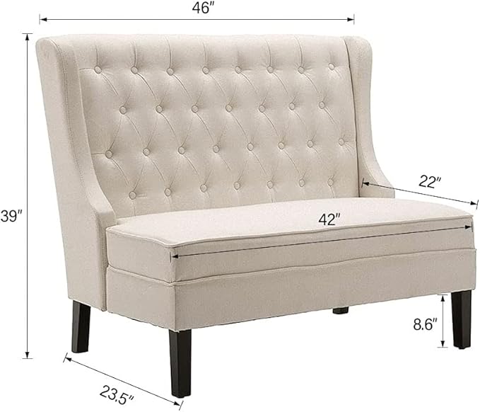 Tongli 46 Small Modern Loveseat Settee Sofa Linen Fabric 2-Seat Sofa Couch Tufted Love Seat Dining Bench with Back Upholstered Banquette Sofas for Living Room Bedroom Small Space Entryway Beige