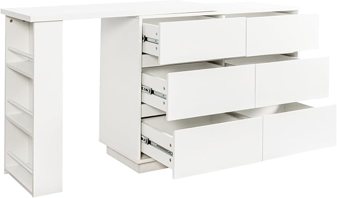 Modern Home Office Computer Desk with Hutch L-Shaped Corner Office Table with Drawers and Storage CabinetMDF+Wood Study Desk for OfficeStudy Room