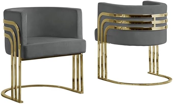 MAKLAINE Velvet Accent Barrel Leisure Chair Dark Gray Upholstery Gold Chrome Legs 24 L x 22 W x 30 H Modern Minimalist Design for Living Room or Bedroom