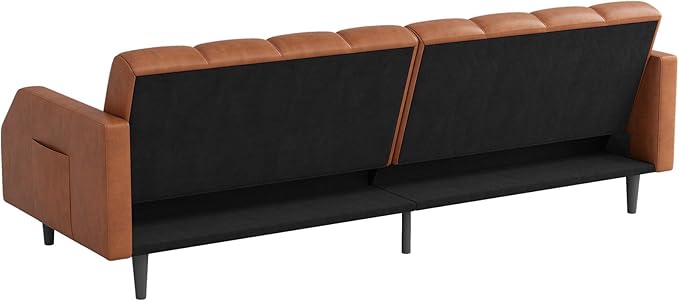 Fadware Faux Leather Couch Convertible Futon Sofa Bed with Adjustable Backrest Mid Century Leather Sofa Loveseat with Side Pockets&amp Metal Leg Modern Leather Sleeper Sofa for Living Room Bedroom