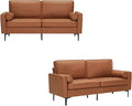 2 Piece Loveseat and Sofa Sets Mid Century Modern Decor Love Seat Couches for Living Room Upholstered 3 Seater Faux Leather with Deep Seats Easy to Install Small Couch for Bedroom (Brown Set of 2)