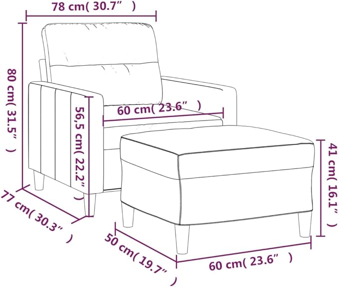 Modern Sofa Chair with Footstool Accent Chair with Ottoman Fabric Sofa Chairs Reading Chair for Living RoomChair for Bedroom Dark Gray 23.6 Fabric -15