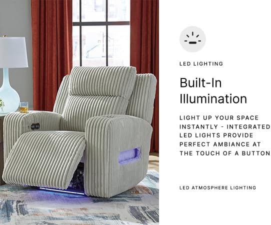 Signature Design by Ashley Broad Cove Casual LED Power Recliner with Adjustable Headrest Storage and USB Ports Light Gray