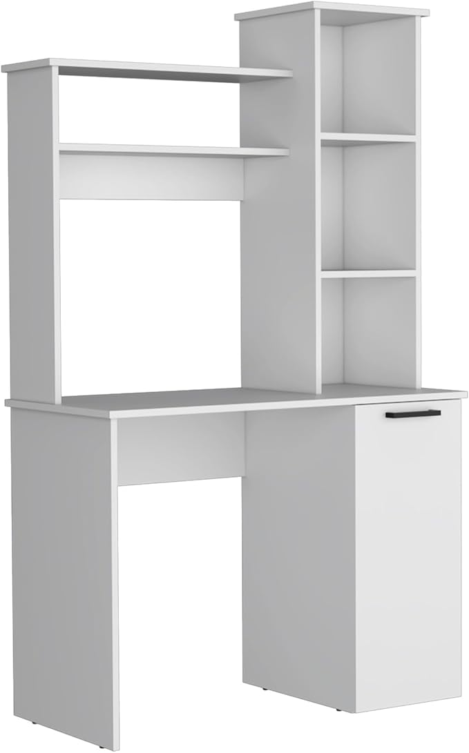 Penau Computer Desk with Ample Work Surface Stylish Hutch Storage and Door Cabinet Black Ideal for Home Office