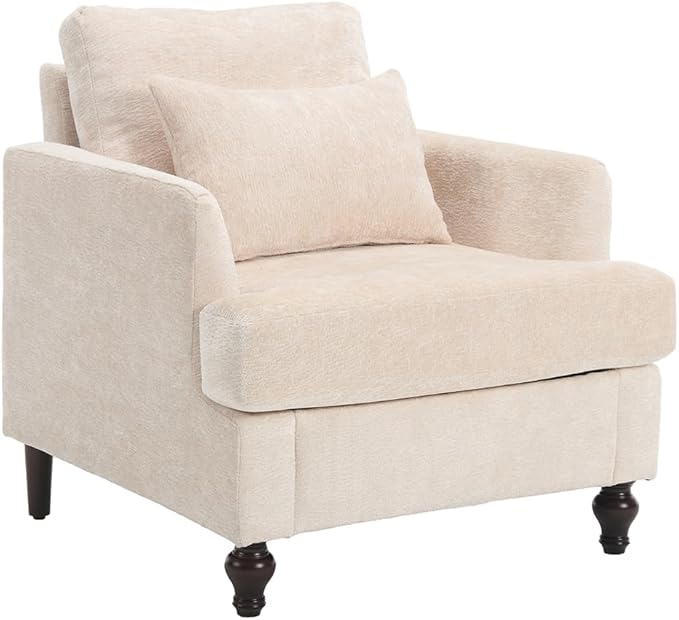 Upholstered Living Room Chair Chenille Accent Chair Single Sofa with Cushion &amp Solid Wood Frame Mid Century Modern Armchair for Bedroom Office