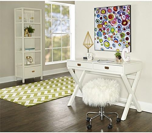Riverbay Furniture Campaign Style Writing Desk 44 in x 20 in x 30 in White Finish Rose Gold Hardware 2 Drawers X-Framed Legs Sturdy Home Office Desk for Work and Study