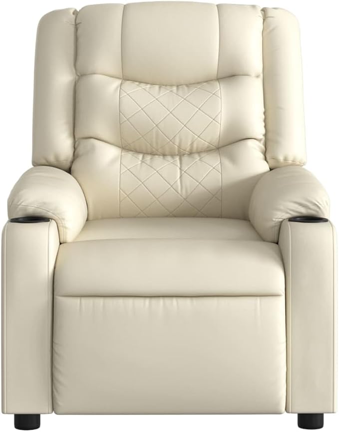 vidaXL Cream Faux Leather Massage Recliner Chair - Manual Reclining Armchair with Vibration Massage &amp Cup Holders for Living Room Lounge