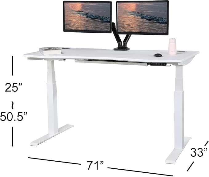 ApexDesk K Series 71 Height Adjustable Standing Desk with Memory Controller with Dual Motor for Home and Office White Curved Top