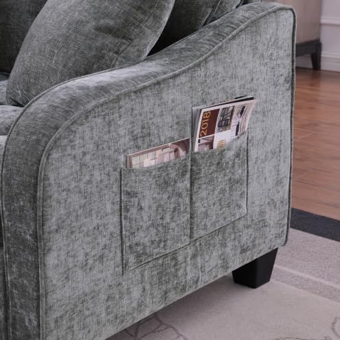 Modern Double Sofa Chaise Longue with Irregular Armrests and Backrests Footrest with Storage Space Sofa Bed for Living Room Bedroom Office (Grey/D1)
